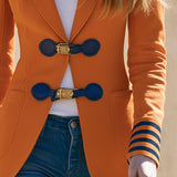 Fashionable Retro PU Buckle Webbing Orange Blazer