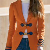 Fashionable Retro PU Buckle Webbing Orange Blazer