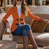 Fashionable Retro PU Buckle Webbing Orange Blazer