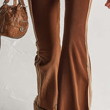 Retro Faux-Fur-Edge Brown Textured Velvet Zip-Up Top and Pants Set