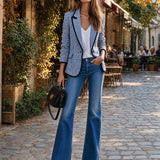 Casual Retro Knotted Ribbon Blue Plaid Blazer