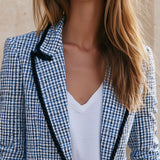 Casual Retro Knotted Ribbon Blue Plaid Blazer