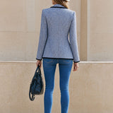 Casual Retro Knotted Ribbon Blue Plaid Blazer