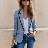 Casual Retro Knotted Ribbon Blue Plaid Blazer
