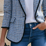 Casual Retro Knotted Ribbon Blue Plaid Blazer