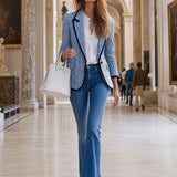 Casual Retro Knotted Ribbon Blue Plaid Blazer
