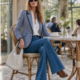 Casual Retro Knotted Ribbon Blue Plaid Blazer