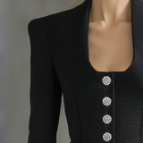 Black Tweed And Pink Satin Jacket With A Retro Casual And Elegant Style