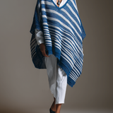 Women's Vintage V-Neck Horizontal Stripe Jacquard Mid-Sleeve Sweater MDZ1912H7WY