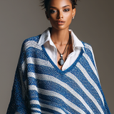 Women's Vintage V-Neck Horizontal Stripe Jacquard Mid-Sleeve Sweater MDZ1912H7WY