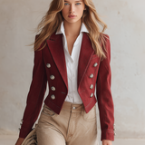 Vintage Double-breasted Metal-button Slim-fit Cropped Denim Blazer