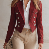 Vintage Double-breasted Metal-button Slim-fit Cropped Denim Blazer