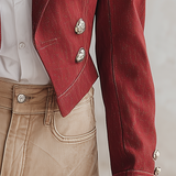 Vintage Double-breasted Metal-button Slim-fit Cropped Denim Blazer