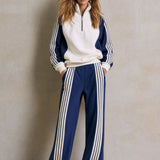 Sporty Casual Striped Half-zip Sweatshirt And Wide-leg Pants Set