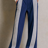 Sporty Casual Striped Half-zip Sweatshirt And Wide-leg Pants Set