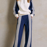 Sporty Casual Striped Half-zip Sweatshirt And Wide-leg Pants Set
