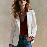 Stylish And Casual Striped Sleeve White Blazer