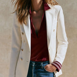 Stylish And Casual Striped Sleeve White Blazer
