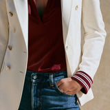 Stylish And Casual Striped Sleeve White Blazer
