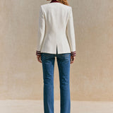 Stylish And Casual Striped Sleeve White Blazer