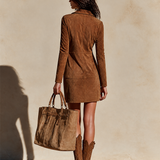 Women's Half‑Zip Suede Shift Dress For Western Casual Outing MDZ2149H9LYL