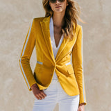 Stylish And Casual Silver Ribbon Yellow Velvet Blazer