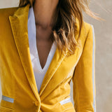 Stylish And Casual Silver Ribbon Yellow Velvet Blazer
