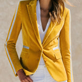 Stylish And Casual Silver Ribbon Yellow Velvet Blazer