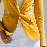 Stylish And Casual Silver Ribbon Yellow Velvet Blazer