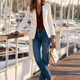 Stylish And Casual Striped Sleeve White Blazer