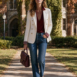 Stylish And Casual Striped Sleeve White Blazer