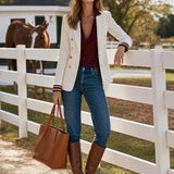 Stylish And Casual Striped Sleeve White Blazer