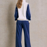Sporty Casual Striped Half-zip Sweatshirt And Wide-leg Pants Set