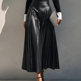 Women's High-Waisted Pleated Leather Skirt MDZ2153H1ZRK