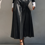 Women's High-Waisted Pleated Leather Skirt MDZ2153H1ZRK