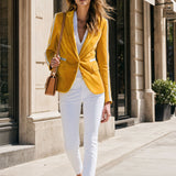 Stylish And Casual Silver Ribbon Yellow Velvet Blazer