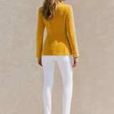Stylish And Casual Silver Ribbon Yellow Velvet Blazer