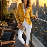 Stylish And Casual Silver Ribbon Yellow Velvet Blazer