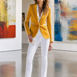Stylish And Casual Silver Ribbon Yellow Velvet Blazer