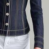 Women's Dark Blue Denim Jacket Star Embroidery Fitted Western Shirt