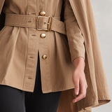 Women's Khaki Cape Jacket Belted Military Stand Collar Cape Coat