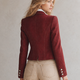 Vintage Double-breasted Metal-button Slim-fit Cropped Denim Blazer