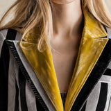 Retro-elegant Color-blocked Collar Gray Striped Velvet Blazer