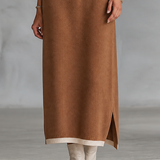 Women's Retro Color-Block Raglan-Sleeve Maxi Dress With Trim And Zip-Up Stand Collar MDZ2180H2WY