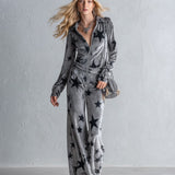 Chic Urban Star-Print Zip-Front Grey Velour Jumpsuit