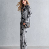 Chic Urban Star-Print Zip-Front Grey Velour Jumpsuit