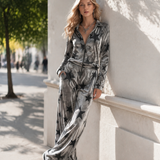 Chic Urban Star-Print Zip-Front Grey Velour Jumpsuit