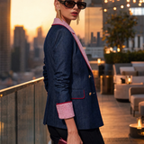 Retro Color-blocking Checked Peak-lapel X-line Blazer