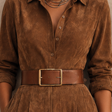 Women's Collared Elegant Suede Jumpsuit (Belt Not Included) MDZ2105H4GMJ