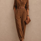 Women's Collared Elegant Suede Jumpsuit (Belt Not Included) MDZ2105H4GMJ